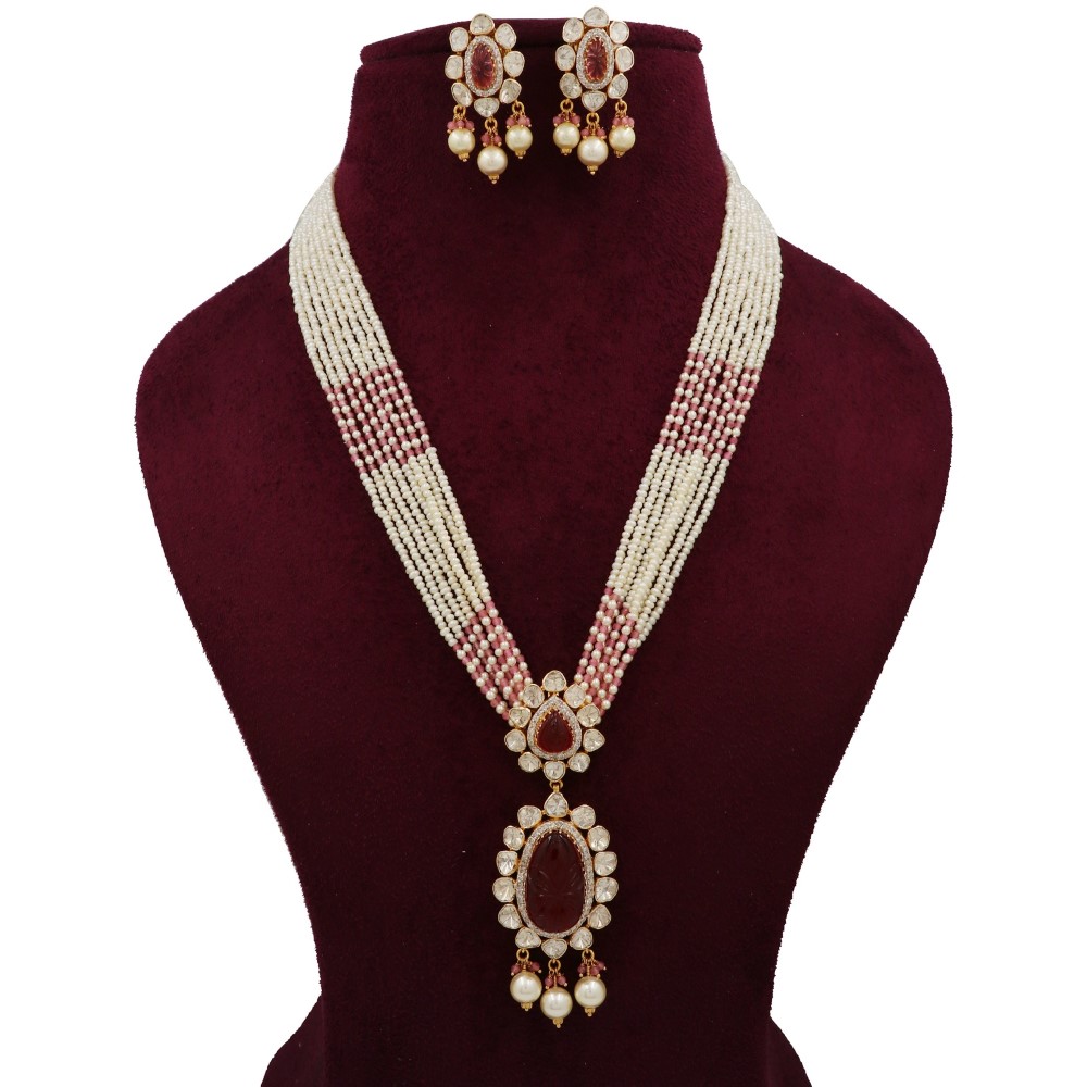 916 Gold Interlink Colourful Moti Necklace Set AJNS126