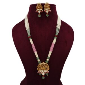 916 Gold Floral Colourful Moti Necklace Set AJNS125
