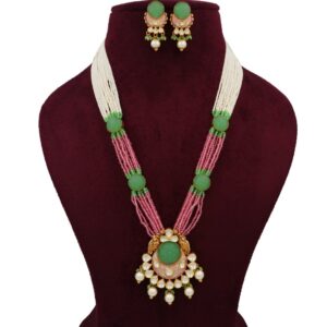 916 Gold Sparkling Colourful Moti Necklace Set AJNS124