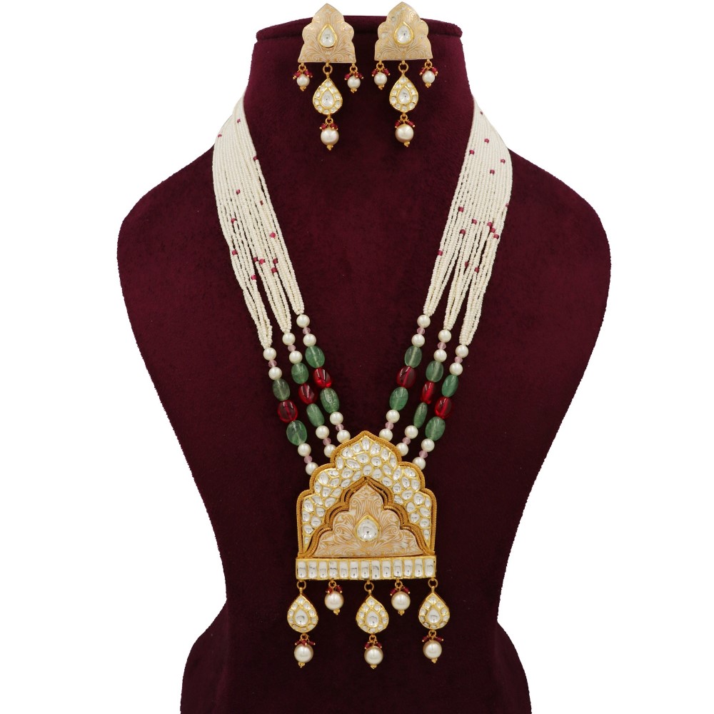 916 Gold Classy Colourful Moti Necklace Set AJNS123