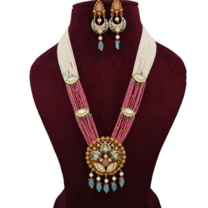 916 Gold Stylish Colourful Moti Necklace Set AJNS122