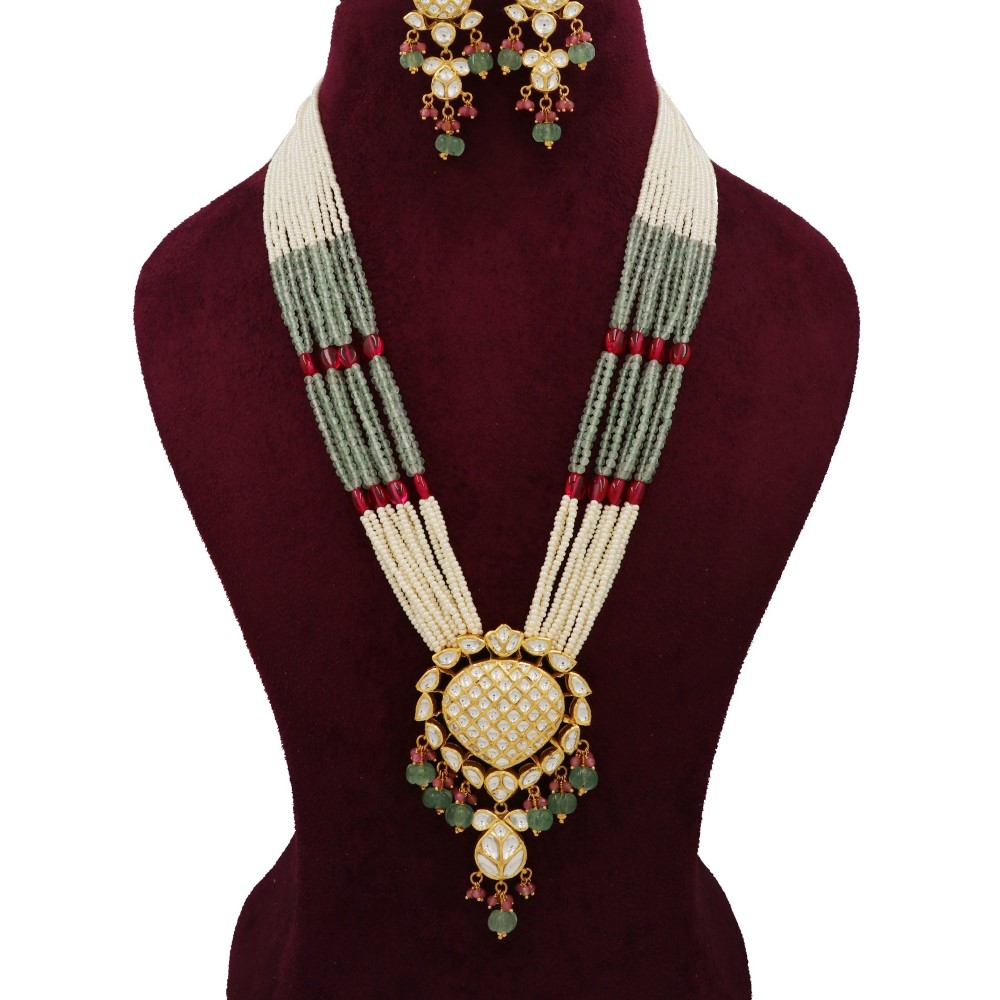 916 Gold Unique Colourful Moti Necklace Set AJNS121