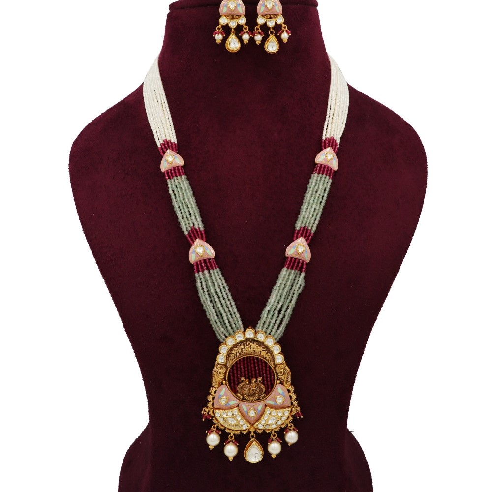 916 Gold Pretty Colourful Moti Necklace Set AJNS120