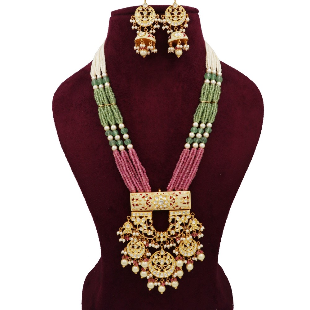 916 Gold Beautiful Colourful Moti Necklace Set AJNS119