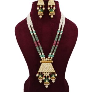 916 Gold Dazzling Colourful Moti Necklace Set AJNS117