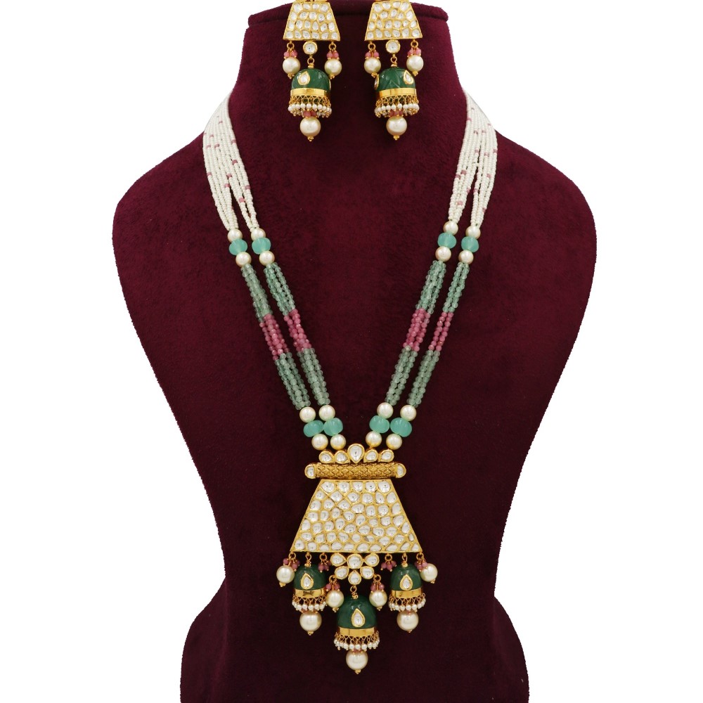 916 Gold Dazzling Colourful Moti Necklace Set AJNS117