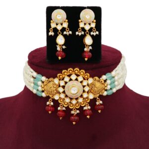 916 Gold Elite Colourful Moti Necklace Set AJNS114