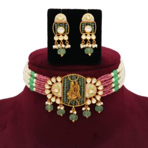 916 Gold Elegant Colourful Moti Necklace Set AJNS113