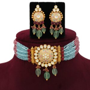 916 Gold Antique Colourful Moti Necklace Set AJNS112