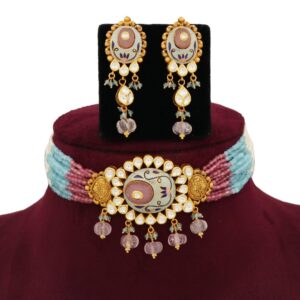 916 Gold Cocktail Colourful Moti Necklace Set AJNS111