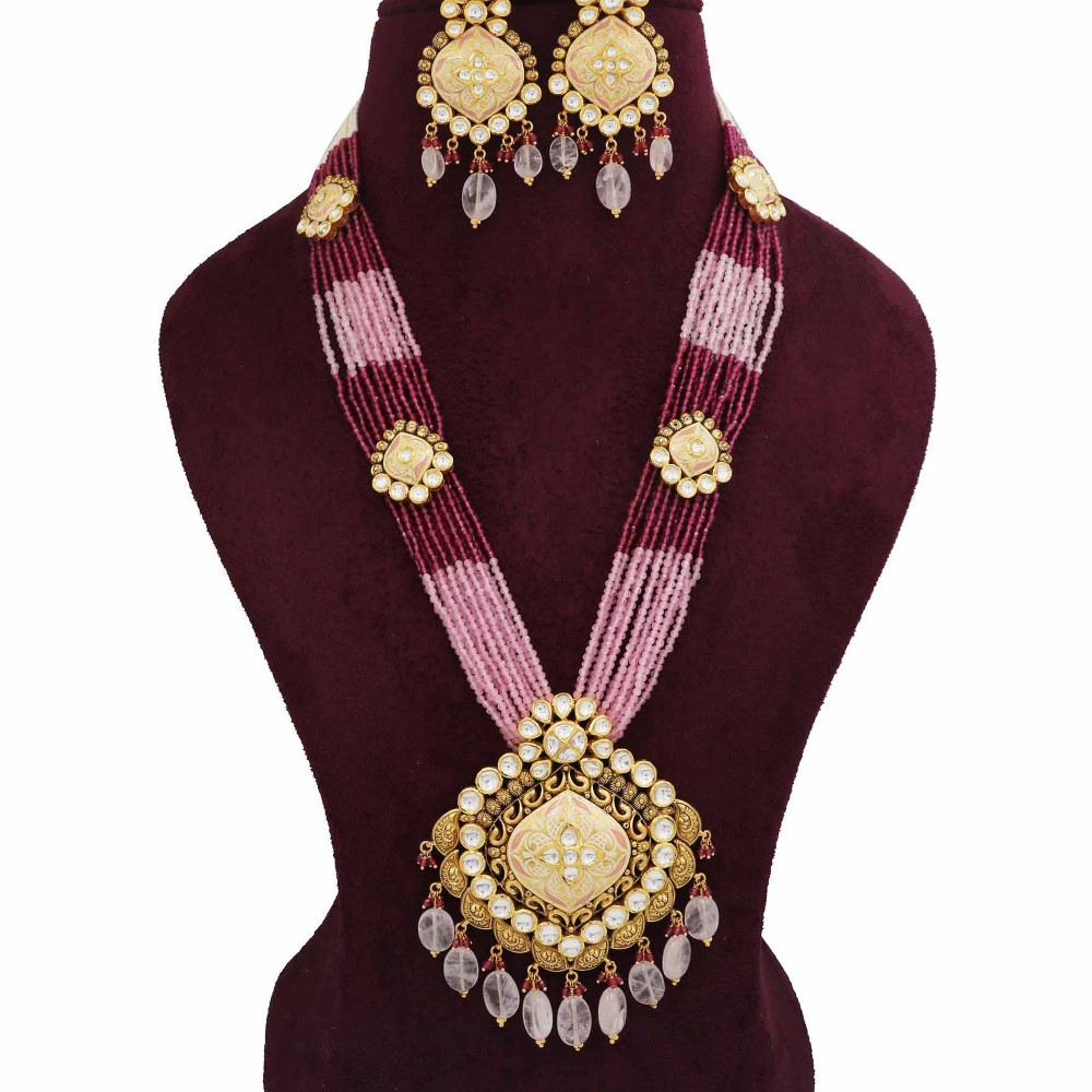 916 Gold Glorious Colourful Moti Necklace Set AJNS108