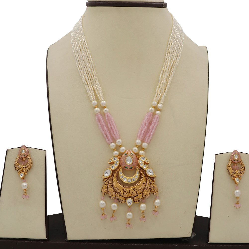916 Gold Delight Colourful Moti Necklace Set AJNS108