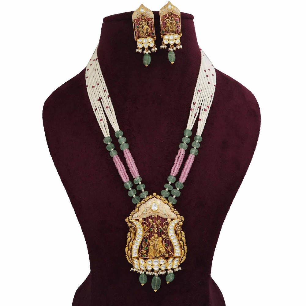 916 Gold Flair Colourful Moti Necklace Set AJNS106