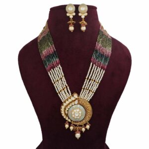 916 Gold Shining Colourful Moti Necklace Set AJNS105