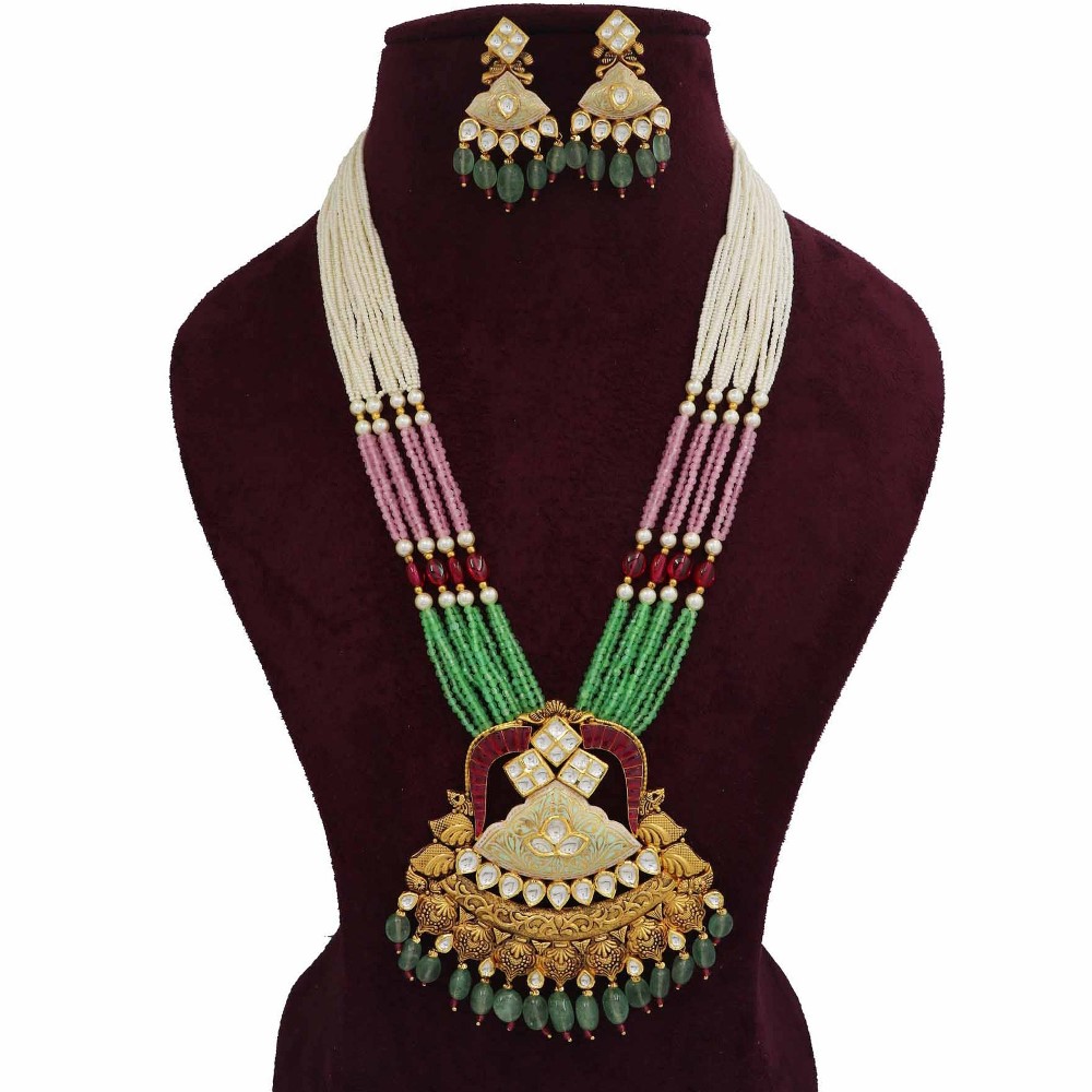 916 Gold Blooming Colourful Moti Necklace Set AJNS104