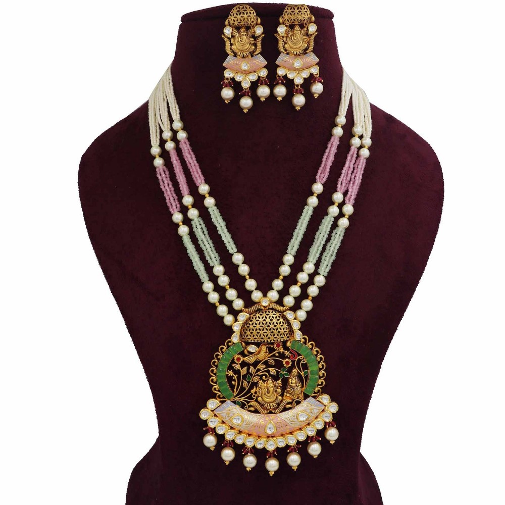 916 Gold Delicate Colourful Moti Necklace Set AJNS102