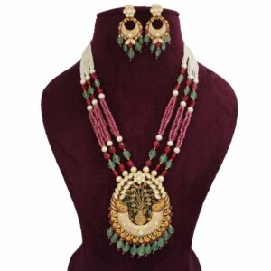 916 Gold Simple Colourful Moti Necklace Set AJNS100