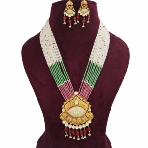 916 Gold Loopy Bends Colourful Moti Necklace Set AJNS99