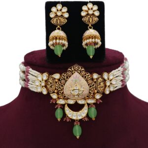 916 Gold Sparkling Colourful Moti Necklace Set AJNS96