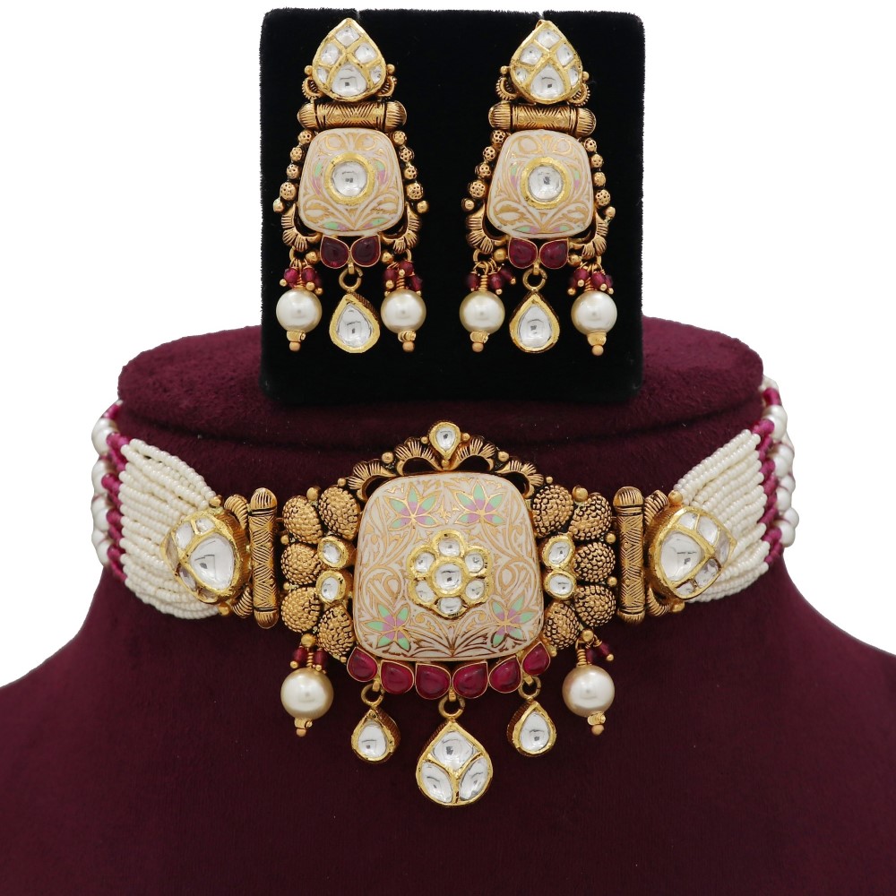 916 Gold Classy Colourful Moti Necklace Set AJNS95