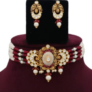 916 Gold Stylish Colourful Moti Necklace Set AJNS94
