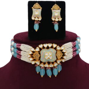 916 Gold Unique Colourful Moti Necklace Set AJNS93
