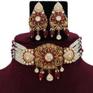 916 Gold Pretty Colourful Moti Necklace Set AJNS92