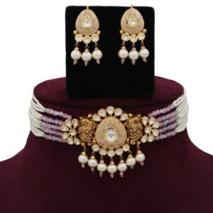 916 Gold Dazzling Colourful Moti Necklace Set AJNS89