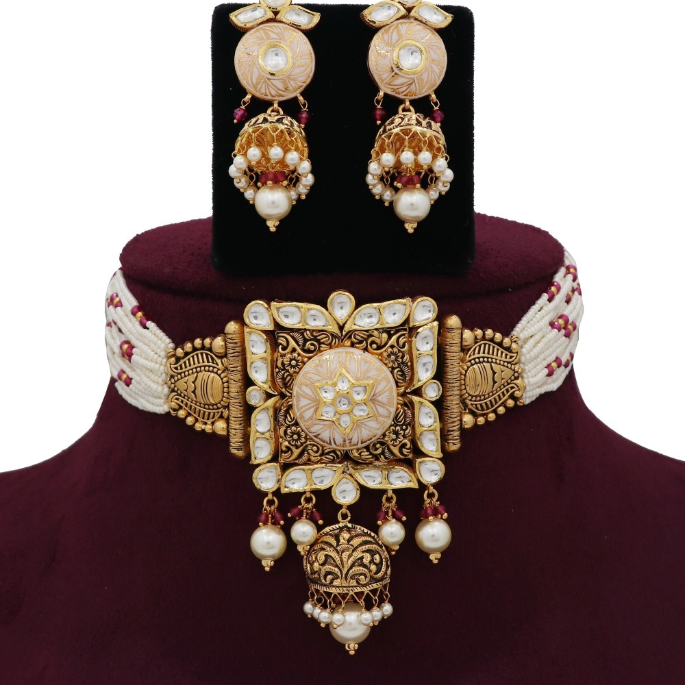 916 Gold Delite Colourful Moti Necklace Set AJNS88