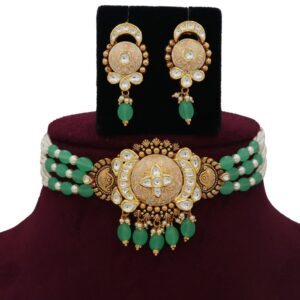 916 Gold Stunning Colourful Moti Necklace Set AJNS87