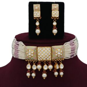 916 Gold Elegant Colourful Moti Necklace Set AJNS85