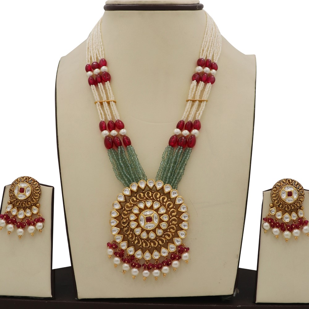 Colourful Pearl Cocktail Colourful Moti Necklace Set AJNS83