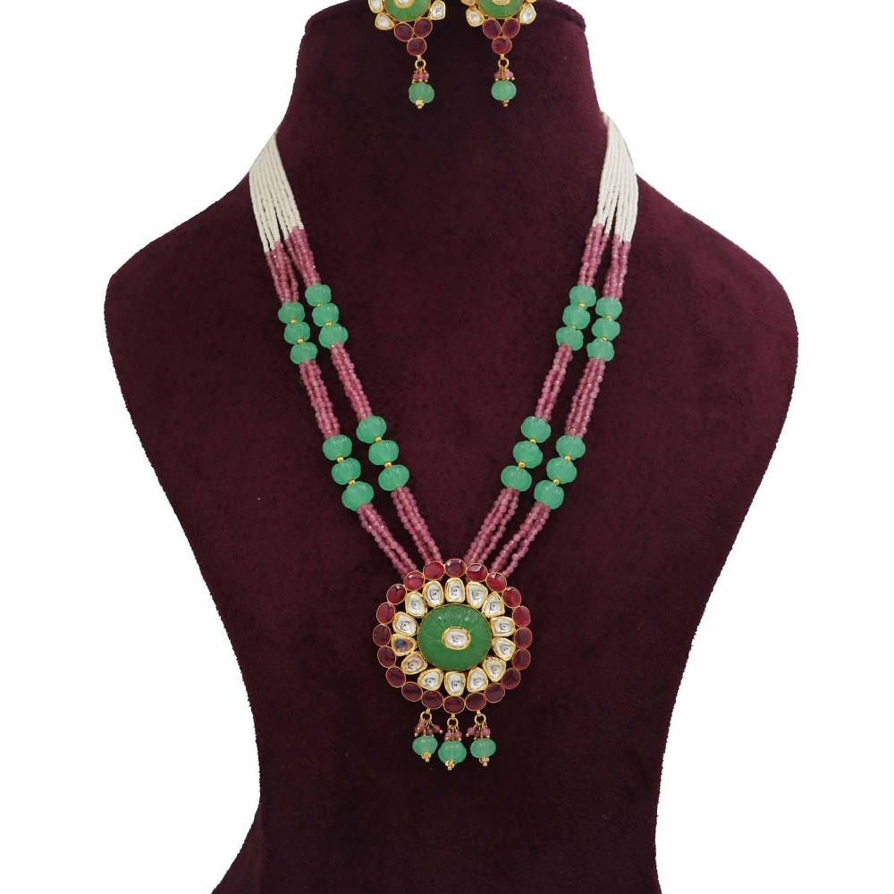 Colourful Pearl Blooming Colourful Moti Necklace Set AJNS76