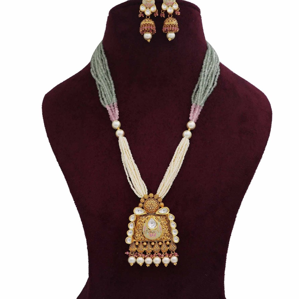 Colourful Pearl Blossom Colourful Moti Necklace Set AJNS75