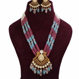 Colourful Pearl Attractive Bow cut-out Colourful Moti Necklace Set AJNS73