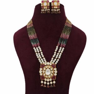 Colourful Pearl Floral Colourful Moti Necklace Set AJNS69
