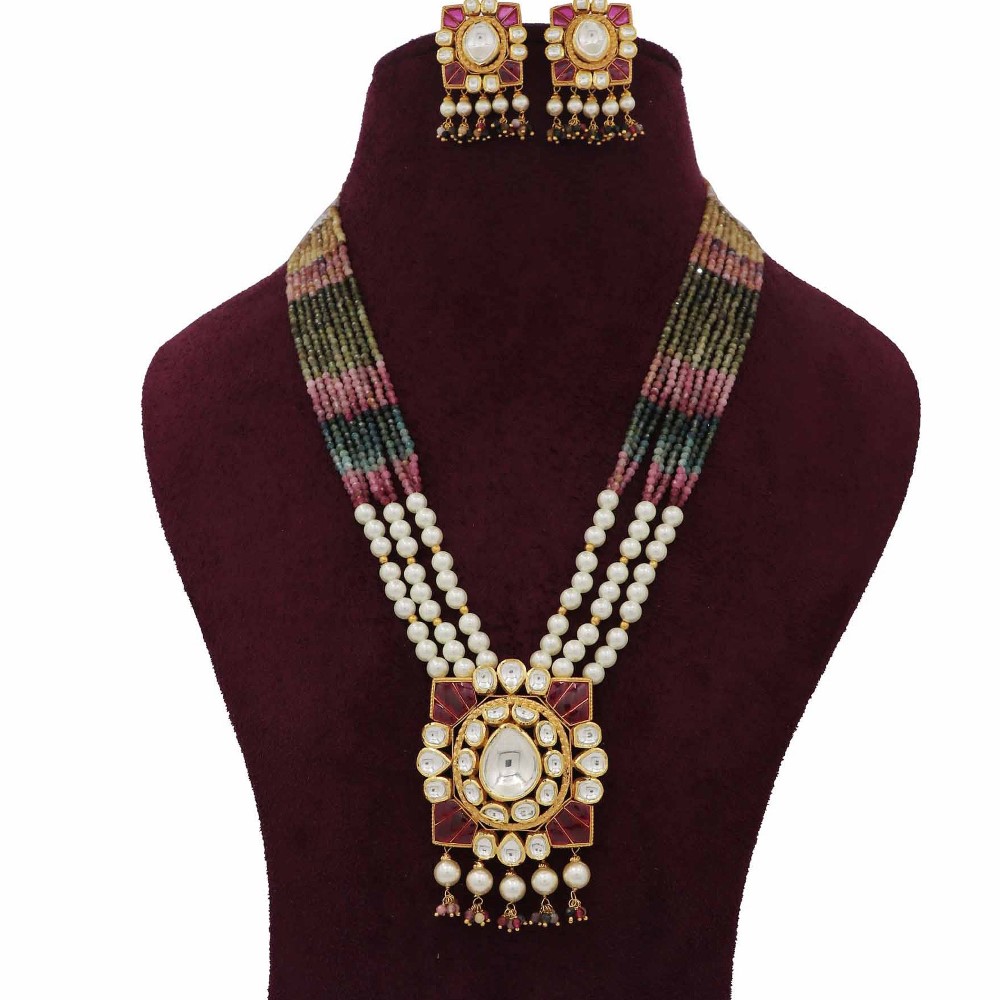 Colourful Pearl Floral Colourful Moti Necklace Set AJNS69
