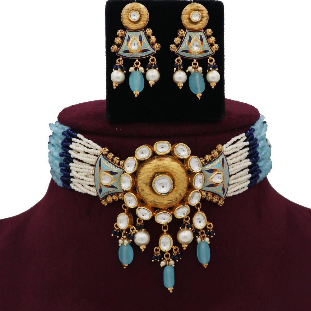 Colourful Pearl Sparkling Colourful Moti Necklace Set AJNS68