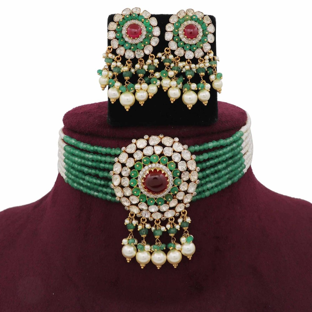 Colourful Pearl Dazzling Colourful Moti Necklace Set AJNS61