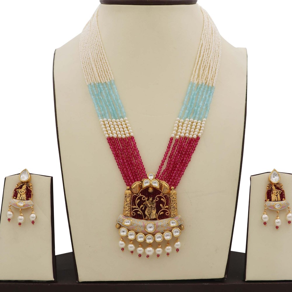 Colourful Pearl Stunning Colourful Moti Necklace Set AJNS59