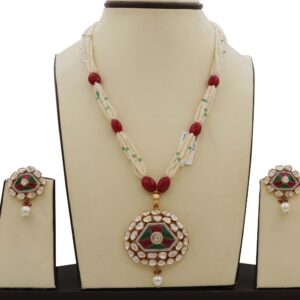 Colourful Pearl Elegant Gold Studded Necklace Set AJNS57