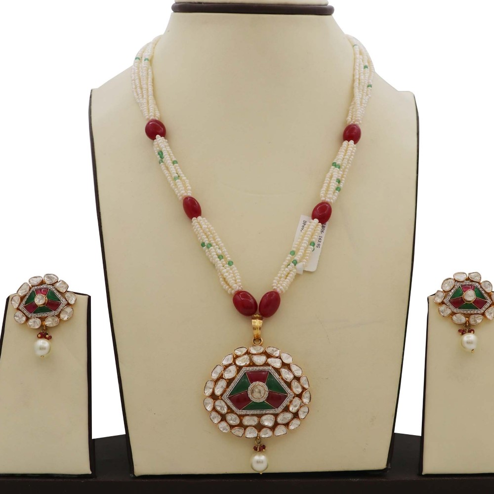 Colourful Pearl Elegant Gold Studded Necklace Set AJNS57
