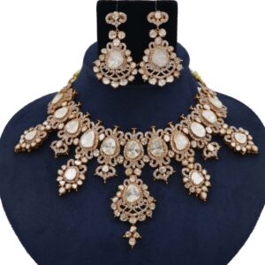 Colourful Pearl Flair Gold Studded Necklace Set AJNS50