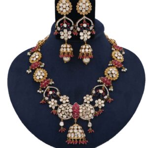 Colourful Pearl Shining Gold Studded Necklace Set AJNS49