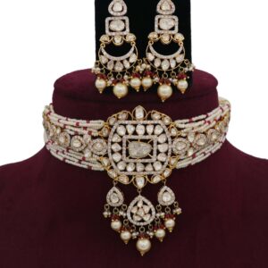 Colourful Pearl Blossom Gold Studded Necklace Set AJNS47