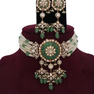 Colourful Pearl Delicate Gold Studded Necklace Set AJNS46