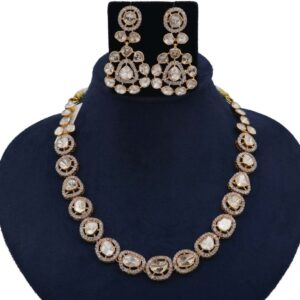 Colourful Pearl Loopy Bends Gold Studded Necklace Set AJNS43