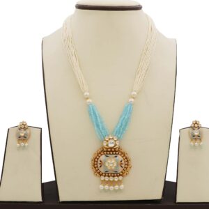 Colourful Pearl Stylish Gold Studded Necklace Set AJNS38
