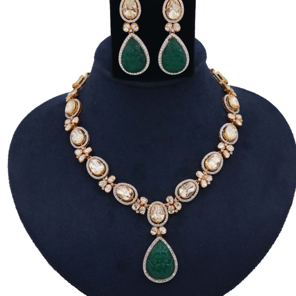 Colourful Pearl Unique Gold Studded Necklace Set AJNS37