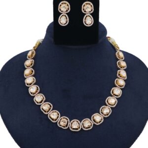 Colourful Pearl Pretty Gold Studded Necklace Set AJNS36